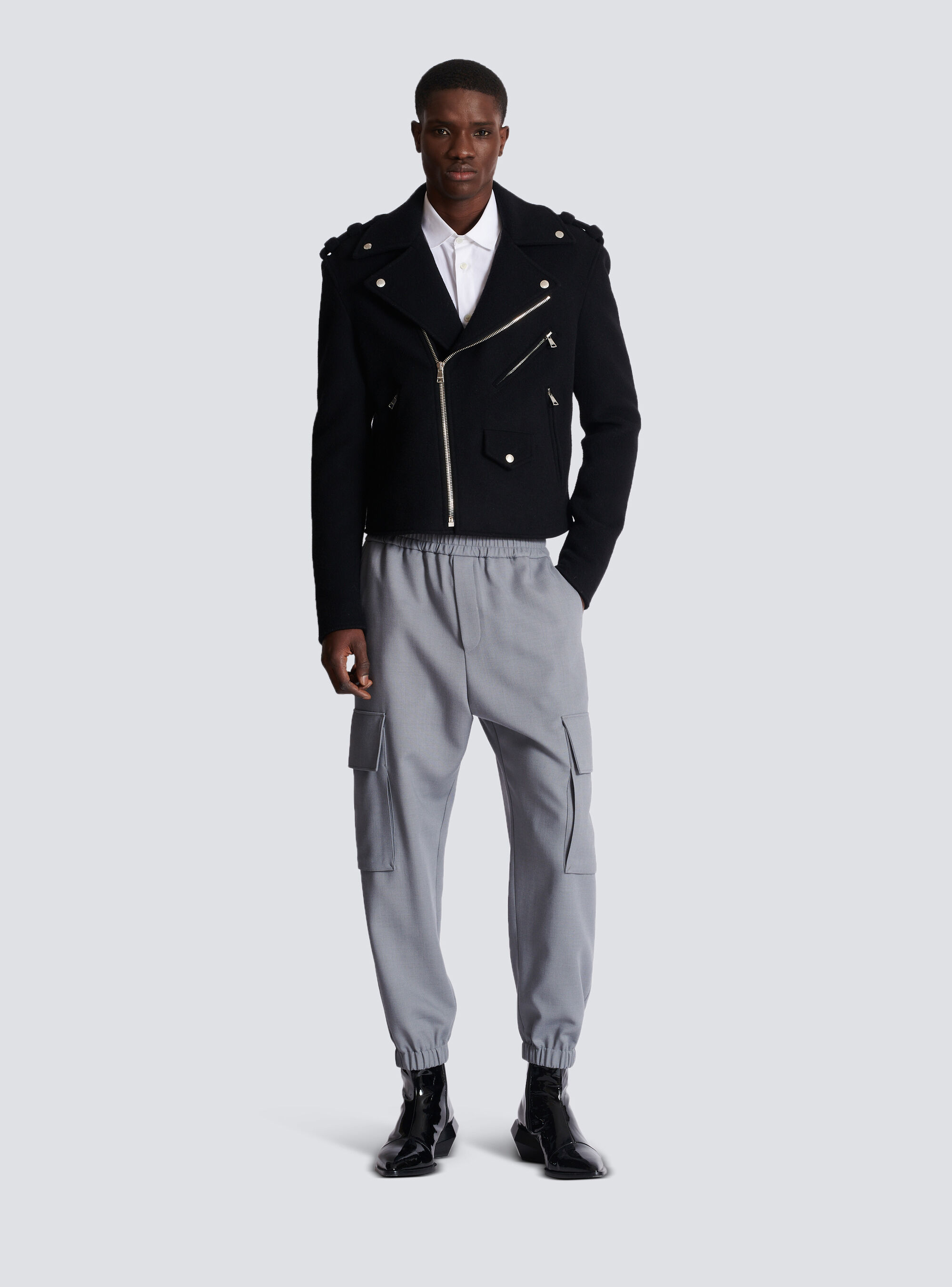 Balmain Wool Felt Biker Jacket In In Black