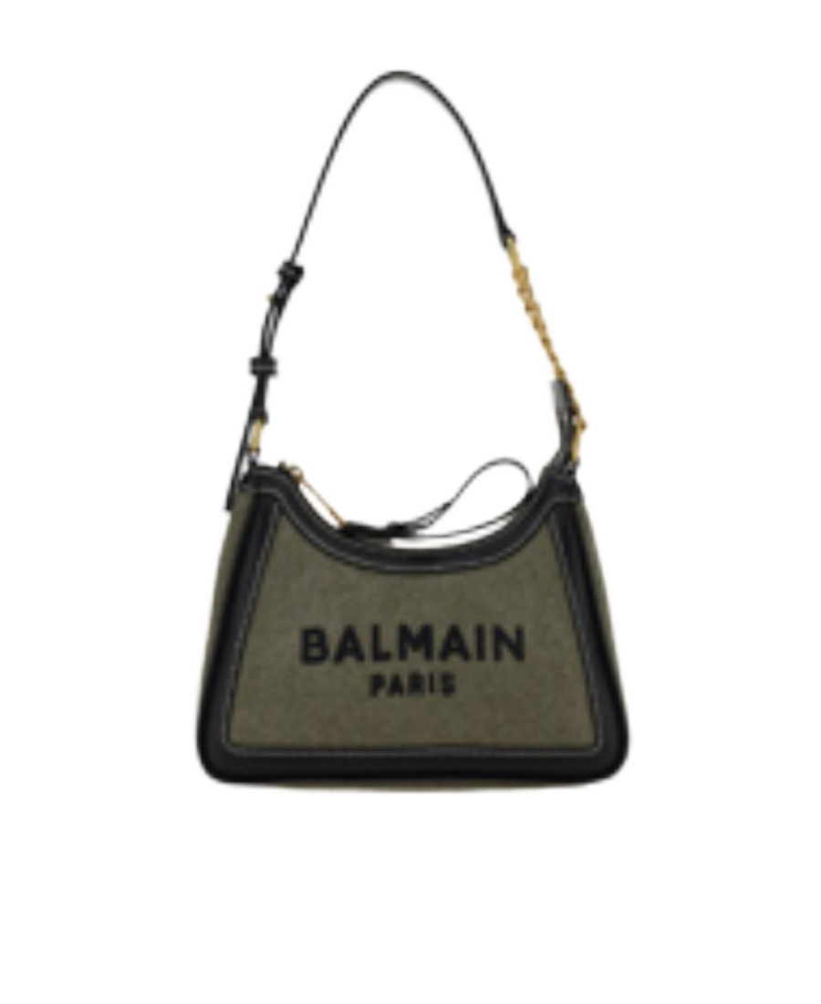 Balmain B-army Canvas Bag With Leather Inserts In Green
