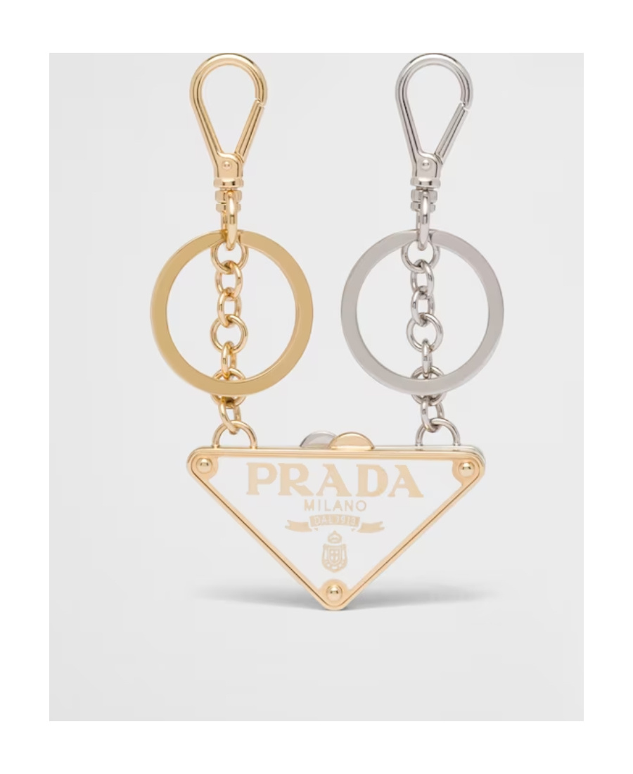 Prada Triangle-logo Keyring In White