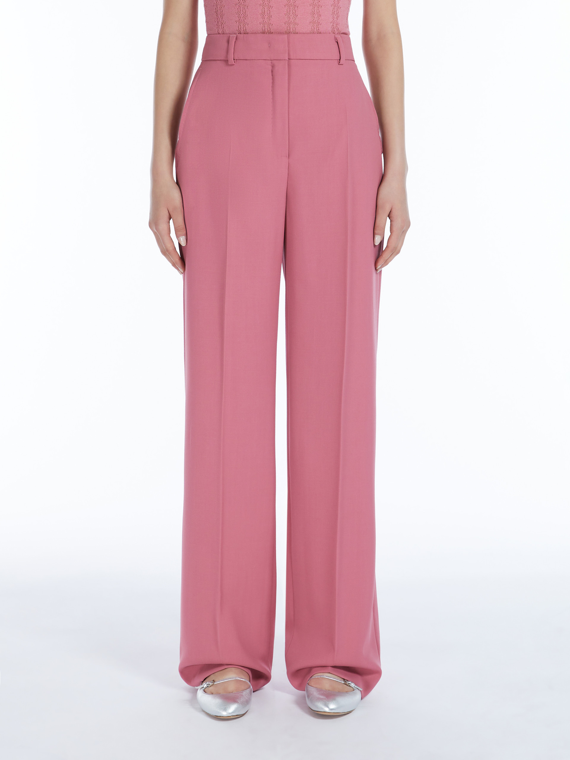 Shop Max Mara Studio Pleat Detailed Straight Leg Pants In Pink
