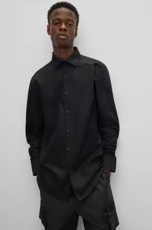 Hugo Boss Lapel Long-sleeved Shirt In Black