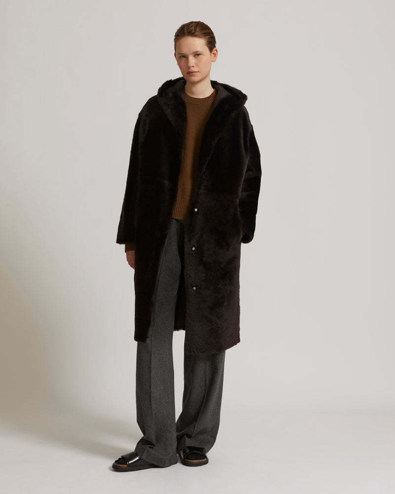 Yves Salomon Reversible Hooded Shearling Coat In Black