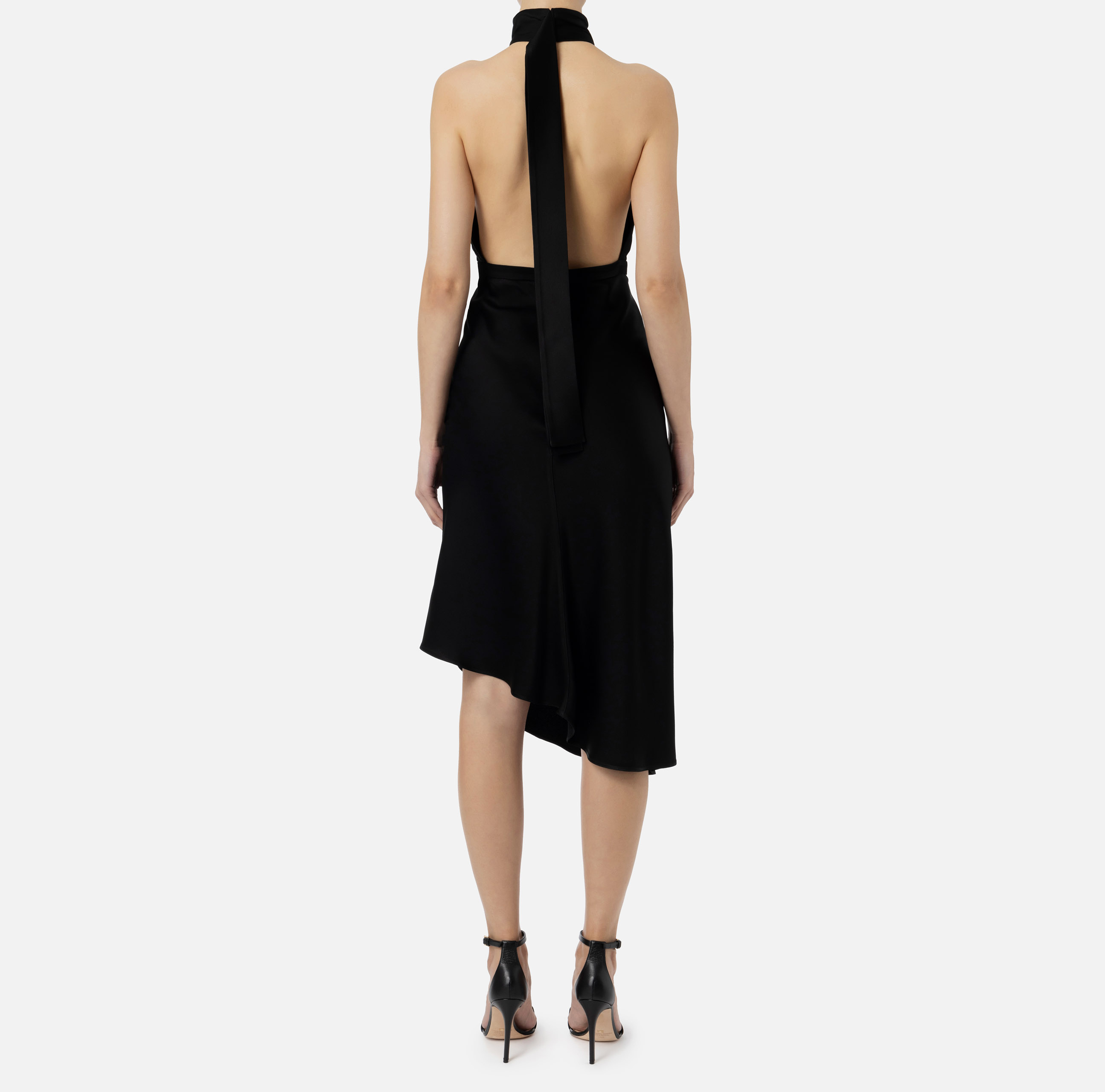 Elisabetta Franchi Women's Satin Midi Dress With Asymmetric Skirt In Black