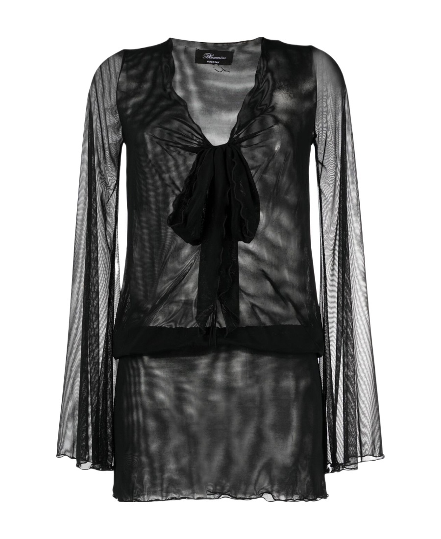 Blumarine Sheer Front-tie Mini Dress In Black