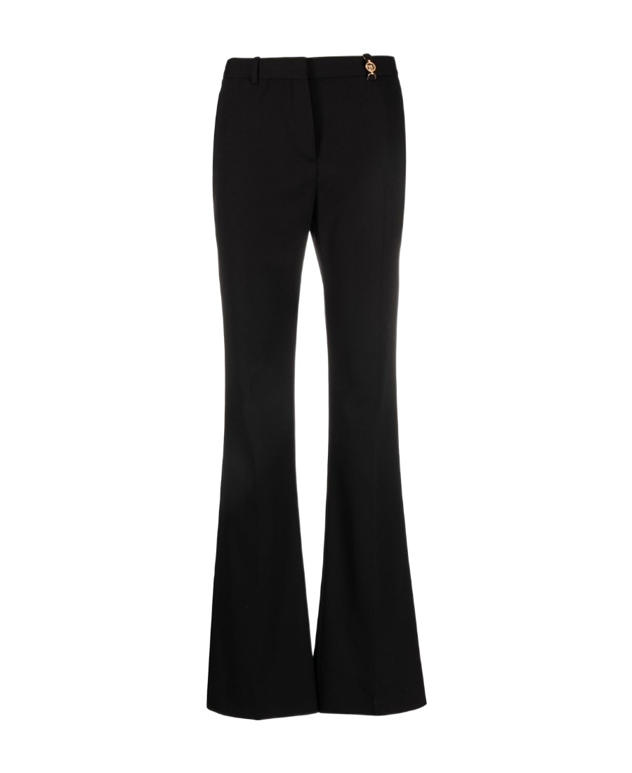 Versace Black Flared Tailored Low Waisted Pants In Stretch Wool Woman