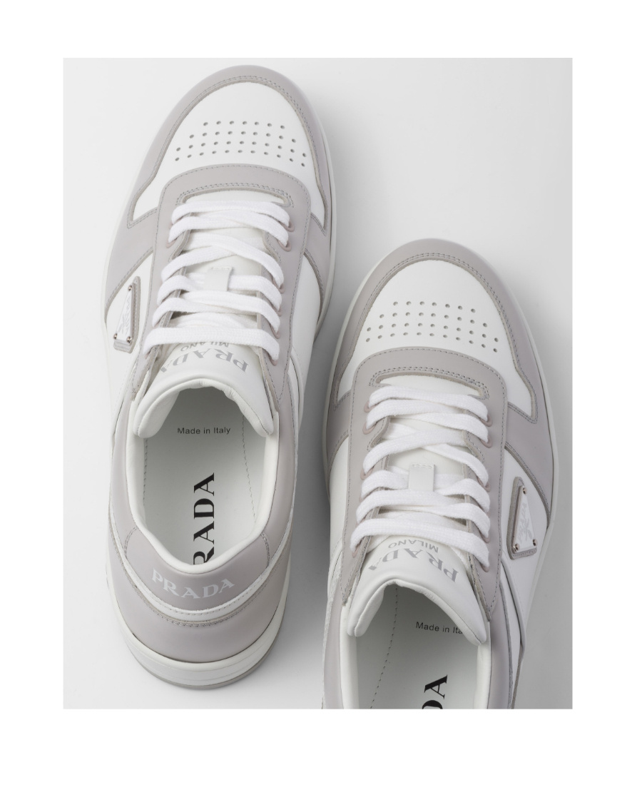 Prada Leather Sneakers Downtown Two-tone Silhouette In White