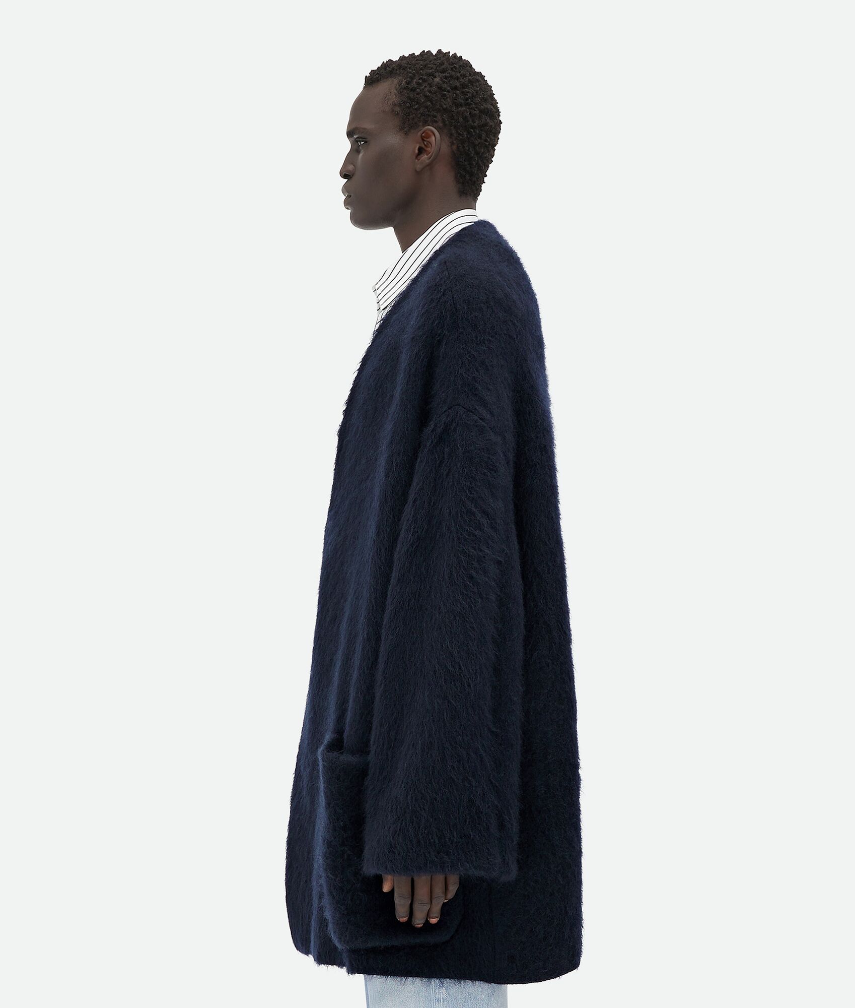 Bottega Veneta V-neck Oversize Wool Blend Cardigan In Blue