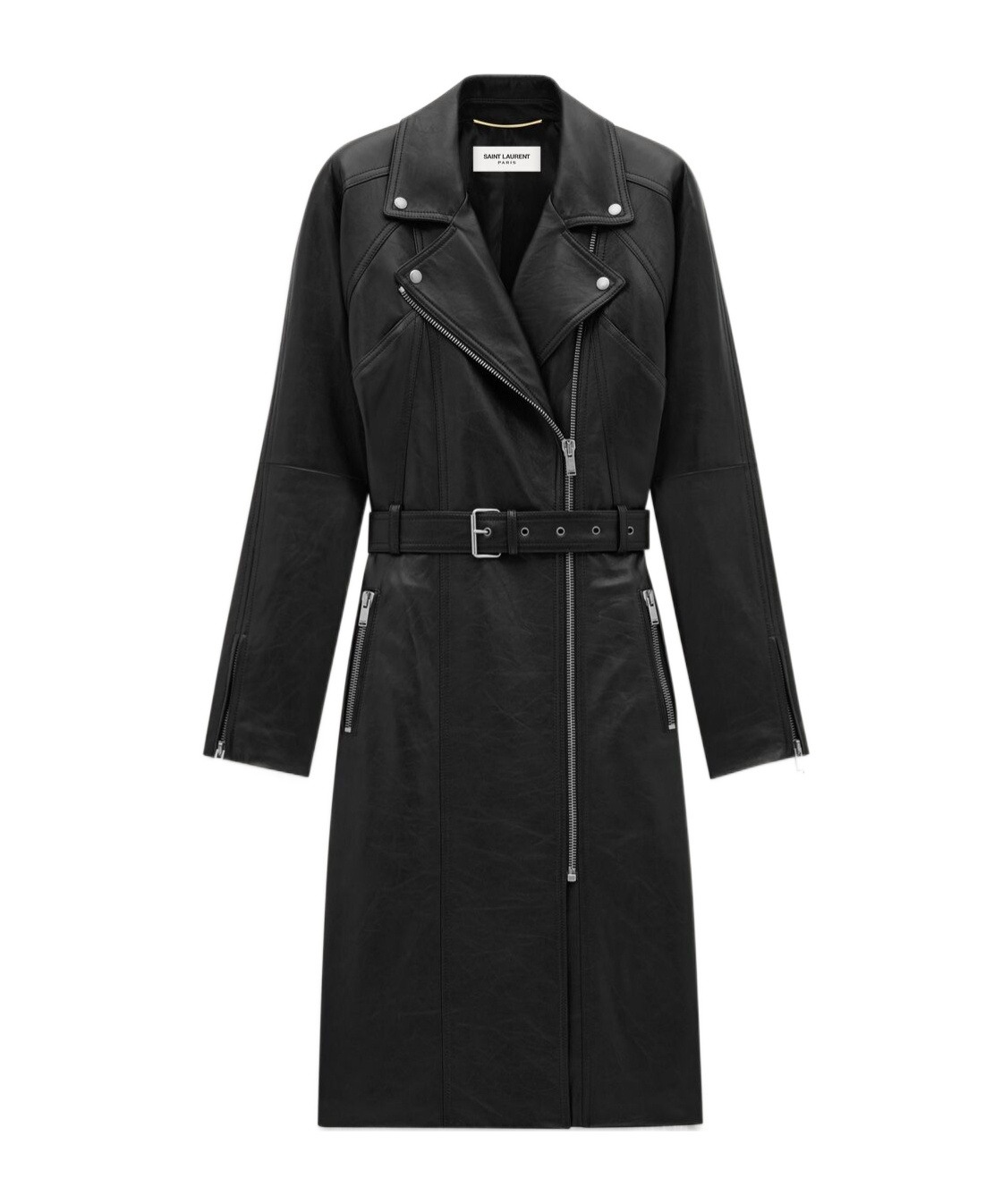Saint Laurent Midi-length Zipped Biker Jacket In Black