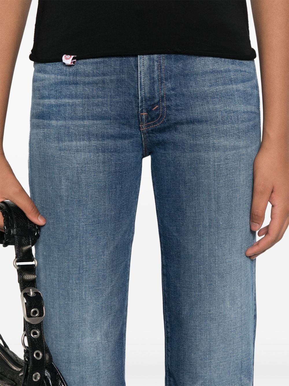 Mother High-waisted Cropped Jeans In Blue Denim In Blue