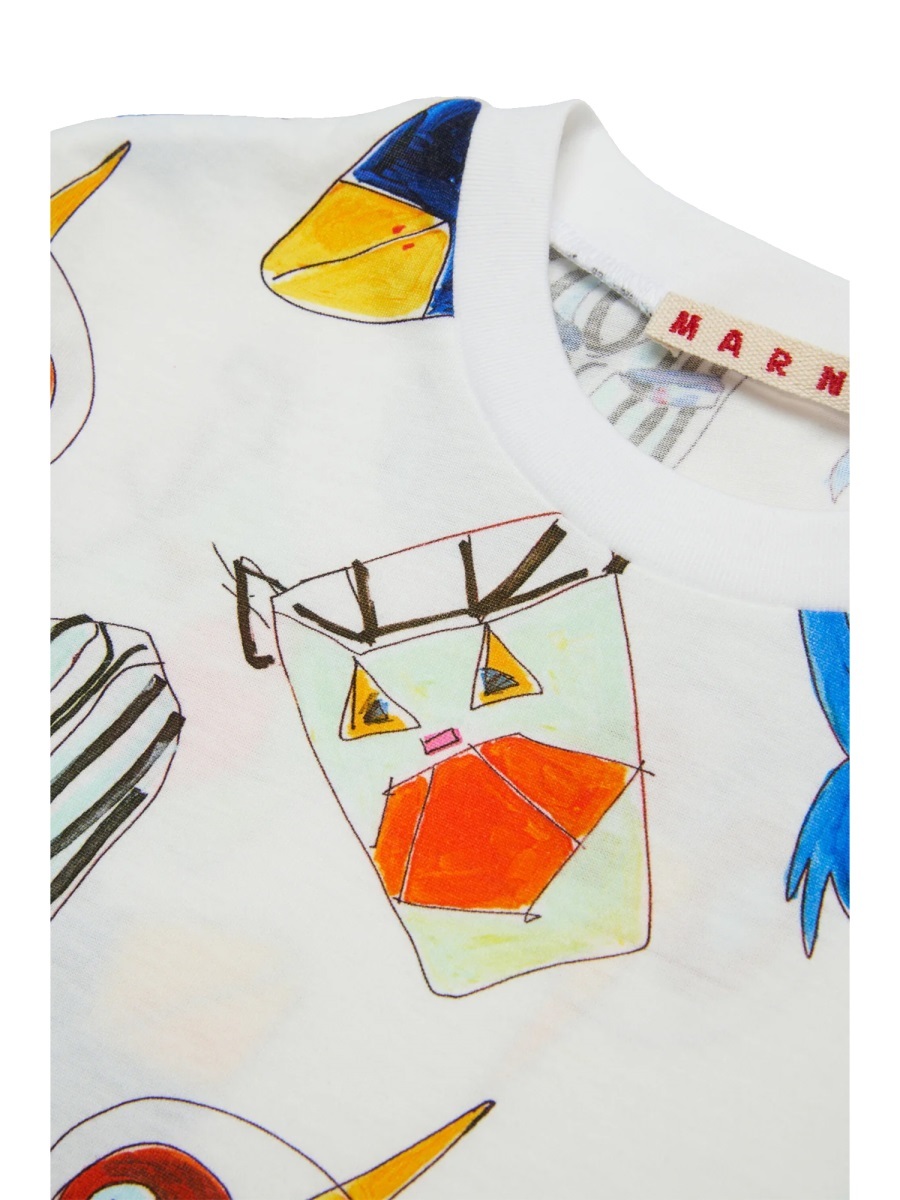 Marni Off-white T-shirt With Soggetti Animali Print In Multi