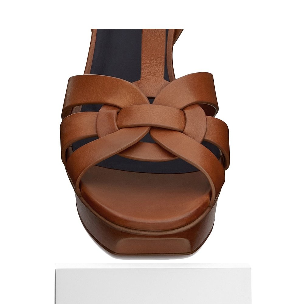 Saint Laurent Tribute 105mm Leather Platform Sandals In Brown