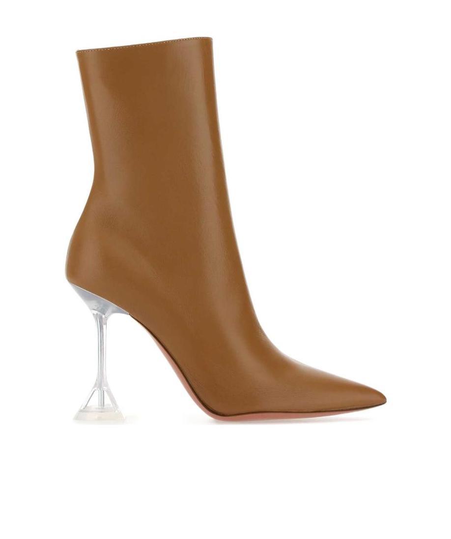Amina Muaddi Logo Pointy Boots In Brown