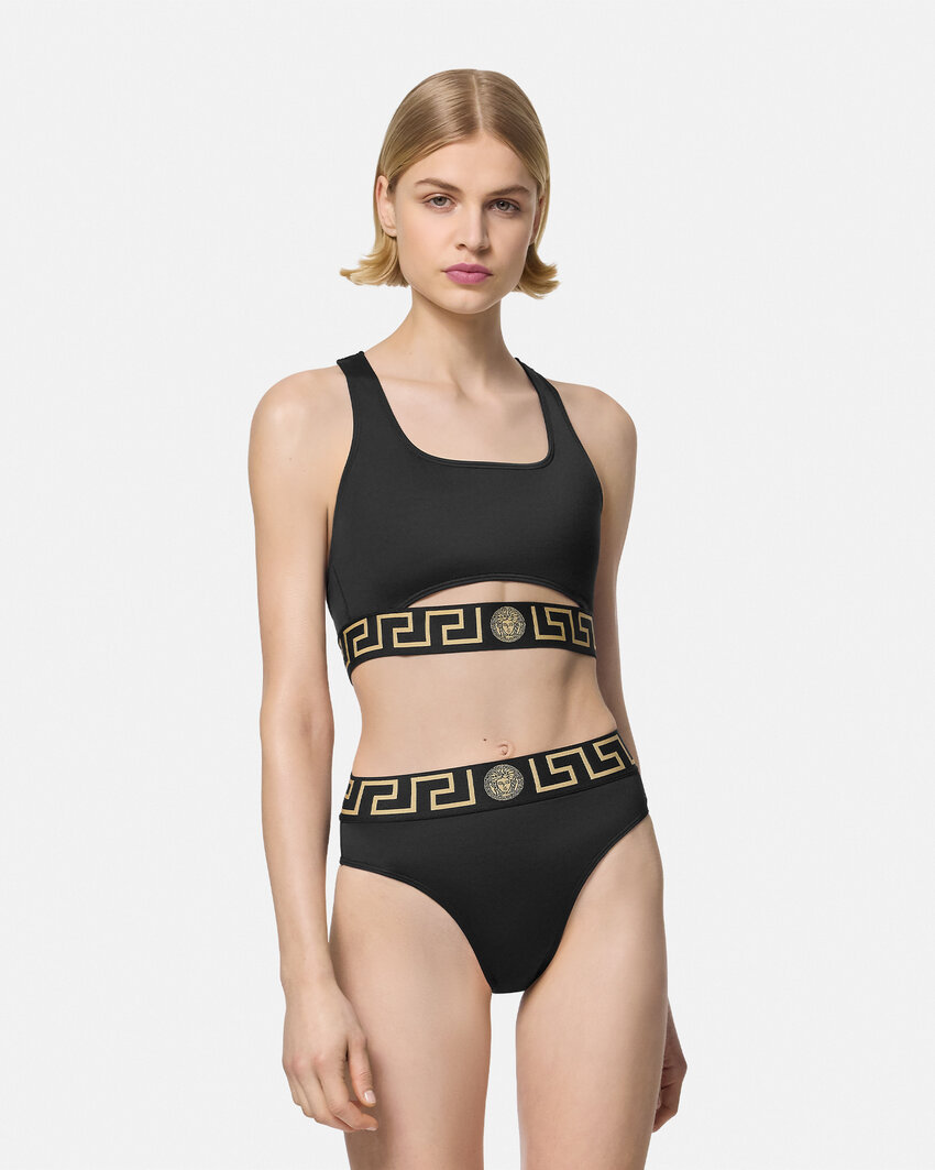 Versace Women's Logo Bikini Top In Black