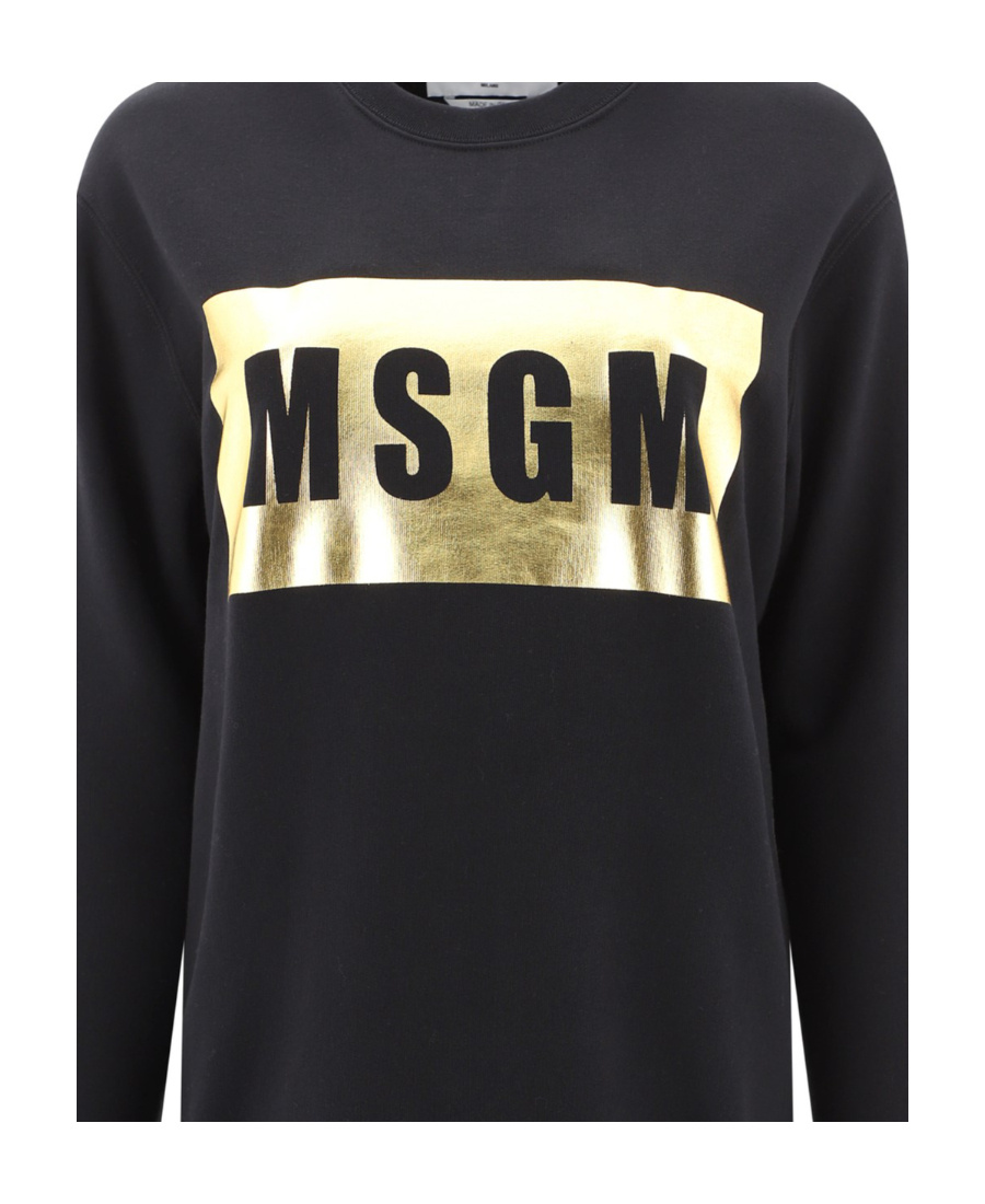 Msgm Metallic Logo Print Sweatshirt In Black