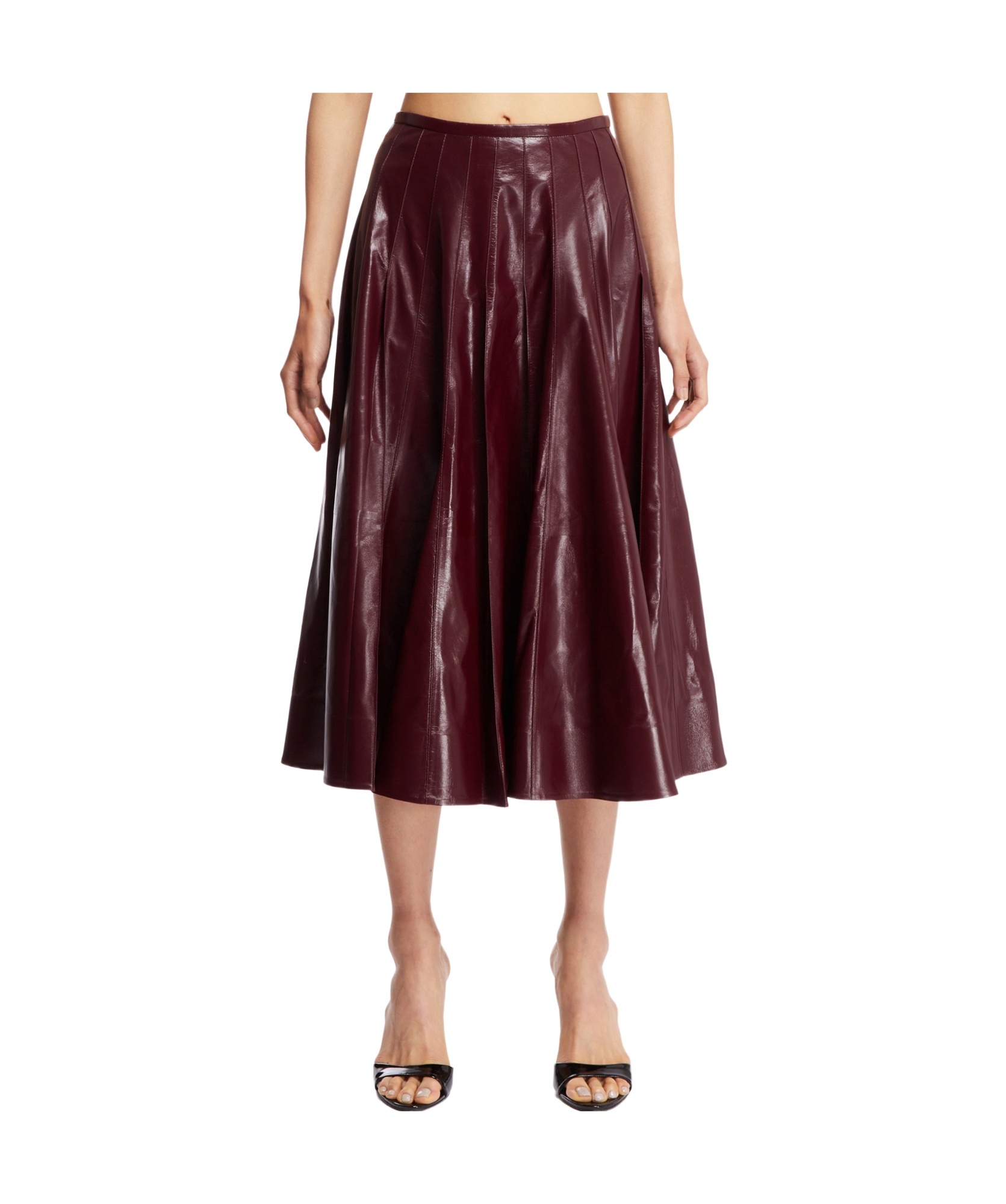 Bottega Veneta Pleated Glossed-leather Midi Skirt In Red