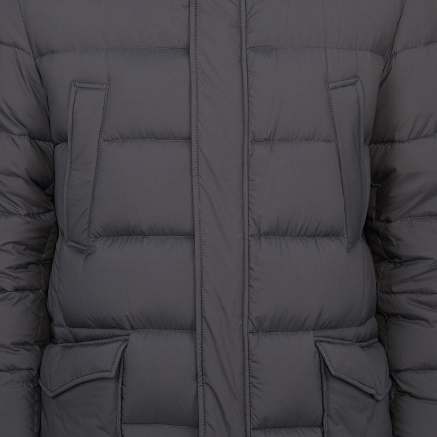 Herno Long Quilted Down Jacket With Hood And Flap Pockets In Black