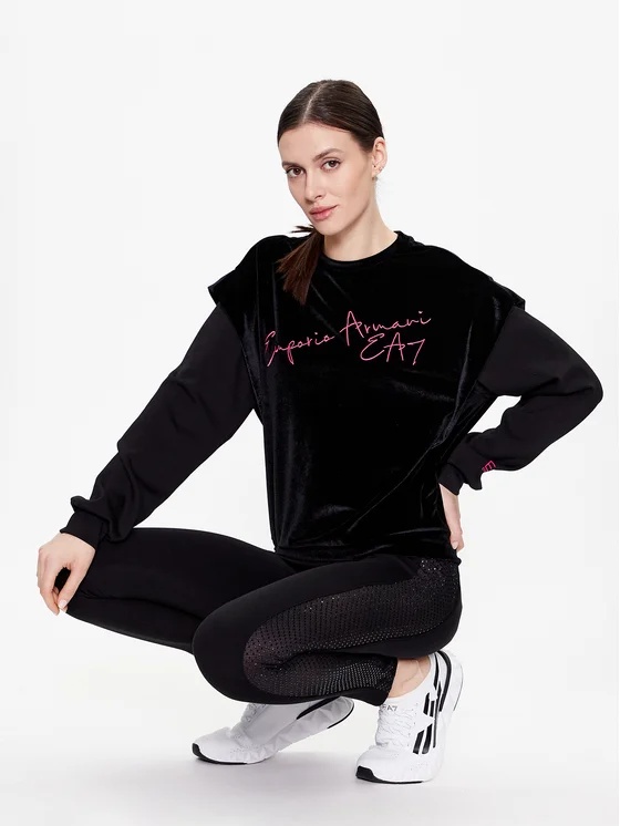 Ea7 Long-sleeved Round-neck Sweater In Black