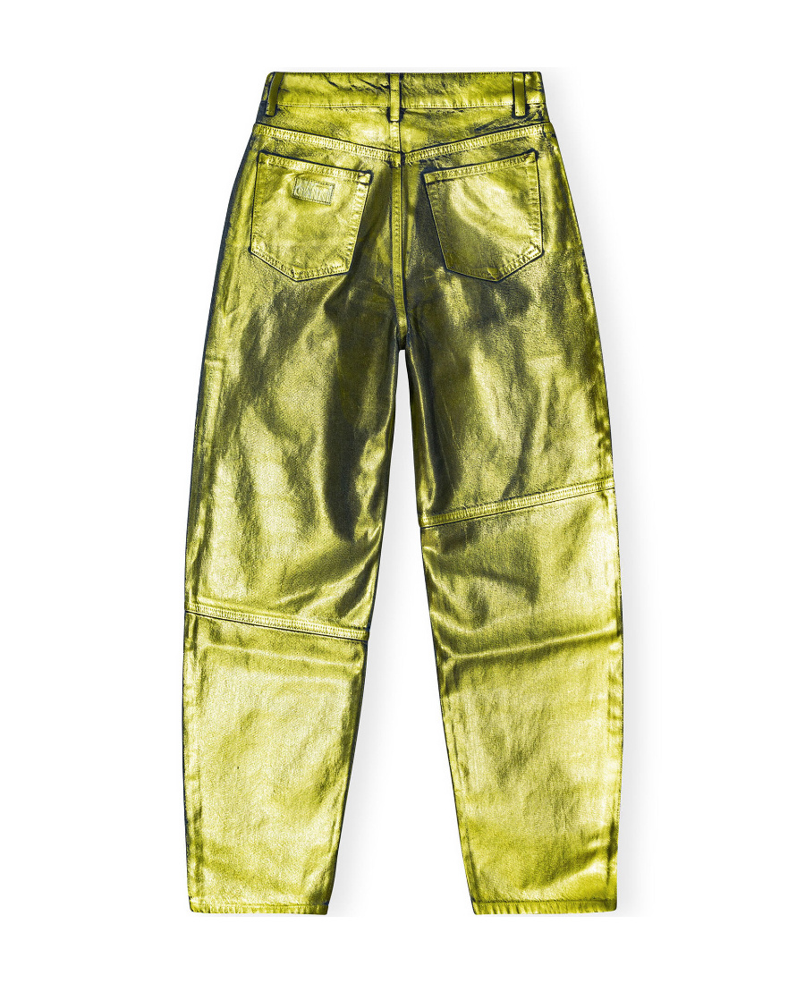 Ganni Stary Foiled Tapered Jeans In Green