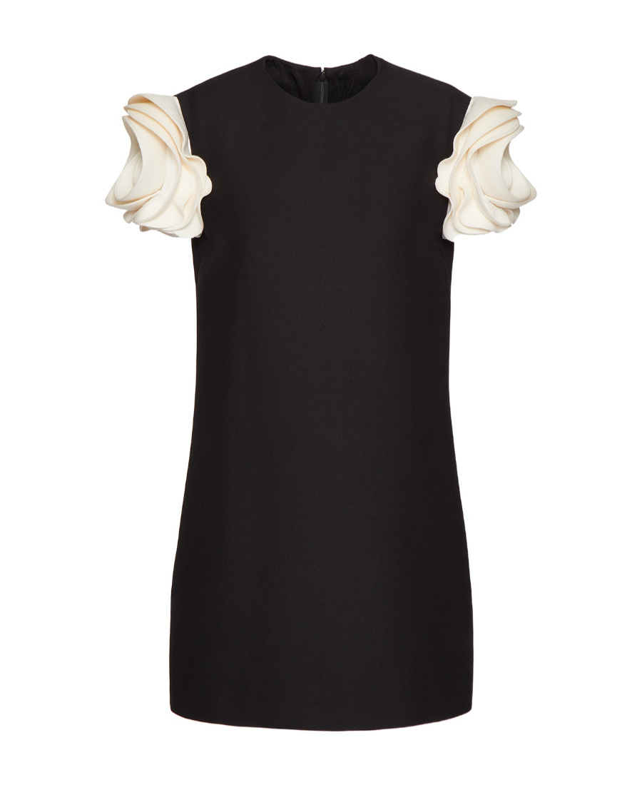 Valentino Dress With Round Neckline And Ruffled Sleeves In Black