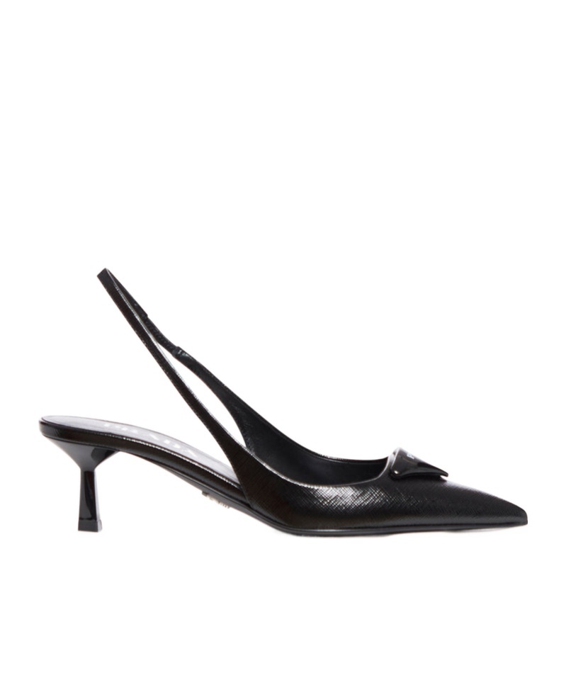 Prada Saffiano Slack-heeled Sandals In Black