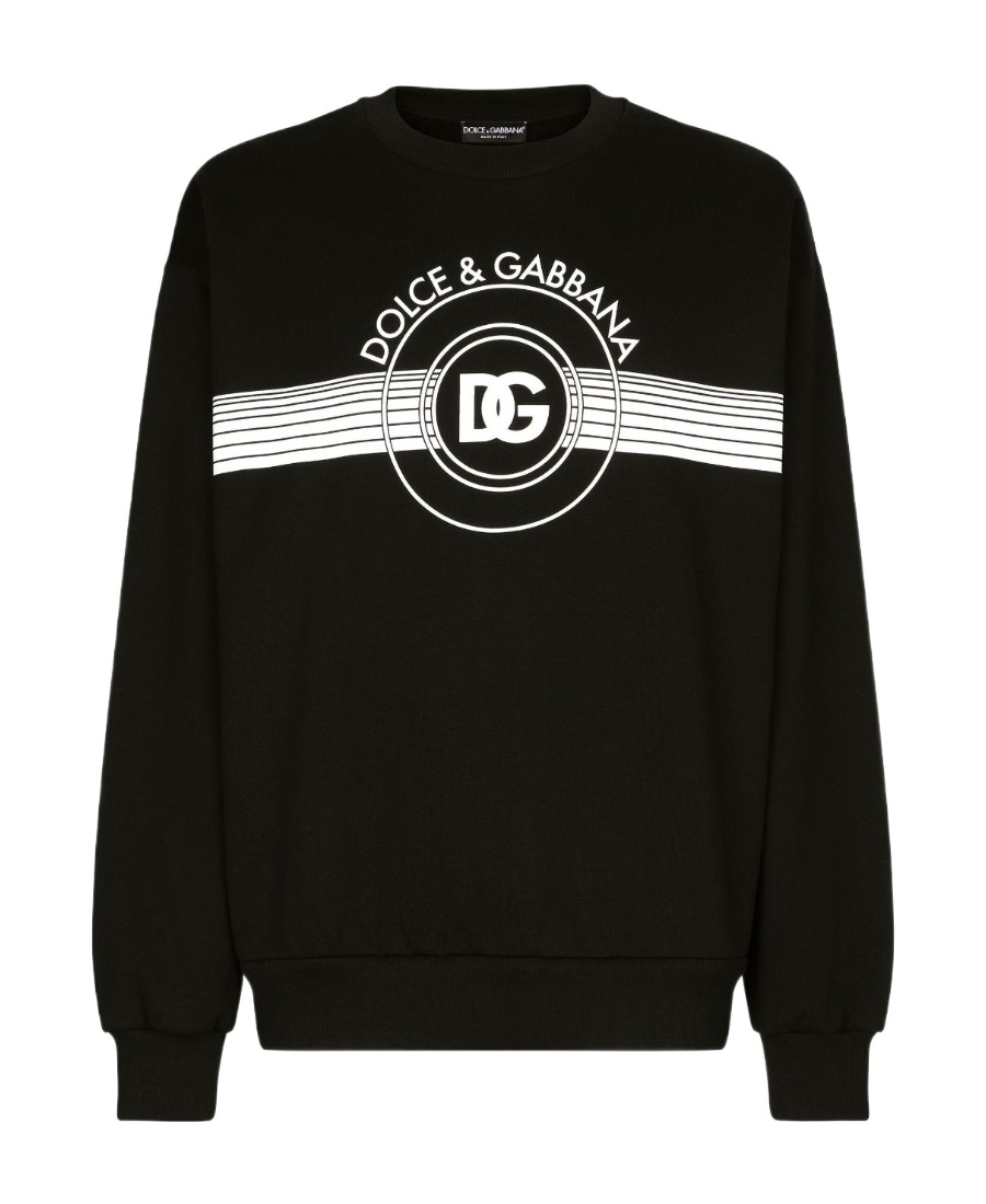 Dolce & Gabbana Logo-print Long-sleeved Cotton Sweatshirt In Black
