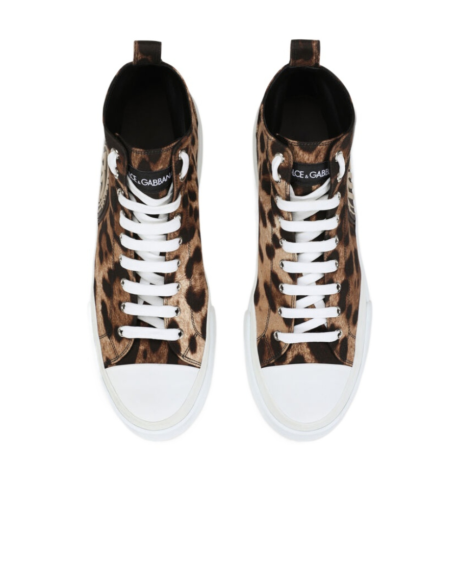 Dolce & Gabbana Portofino High-top Leopard Print Sneakers In White