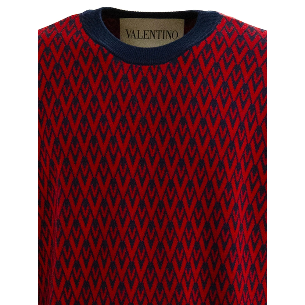 Valentino Jacquard Pattern Crewneck Sweater In Red