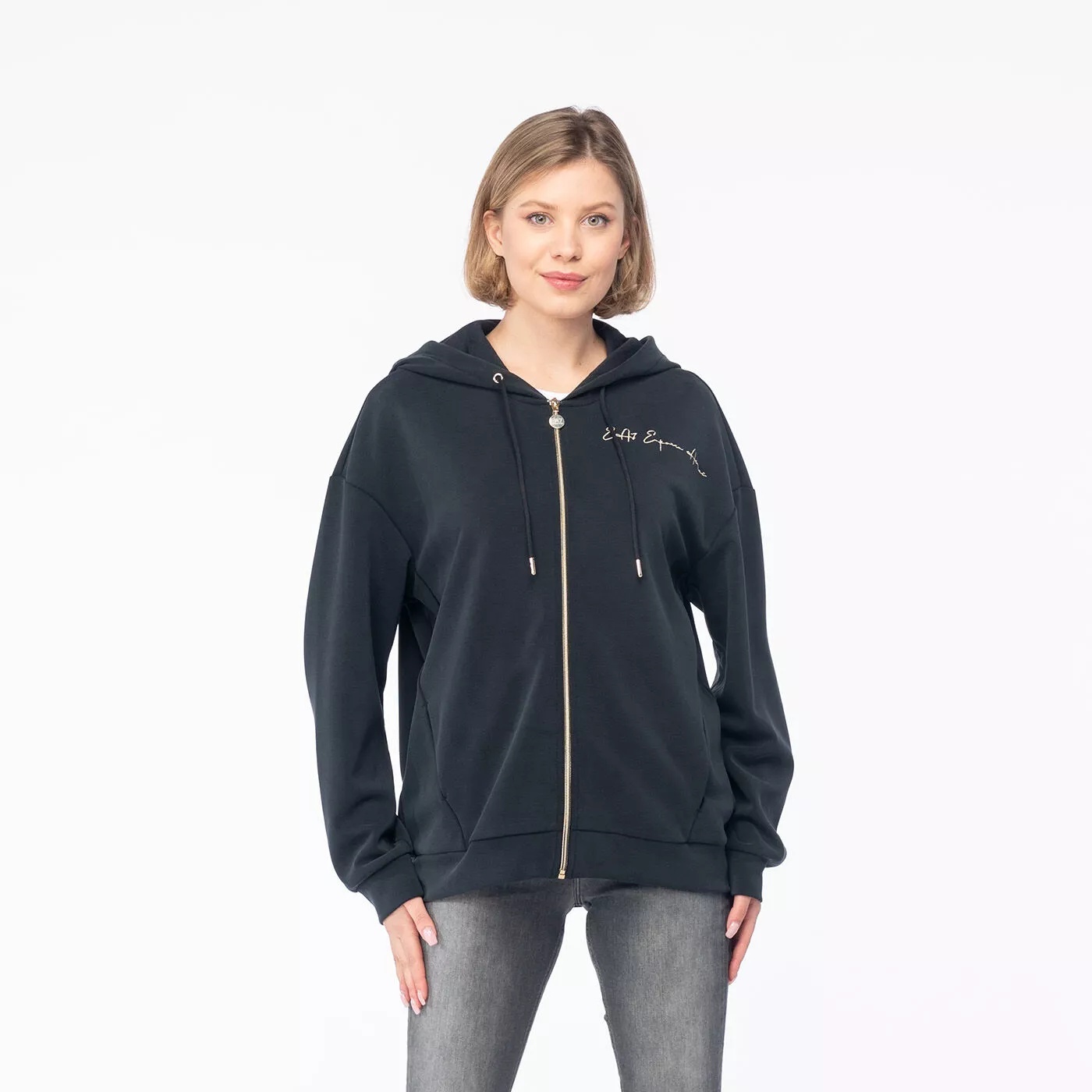 Ea7 Logo Hooded Zipper Sweatshirt In Black
