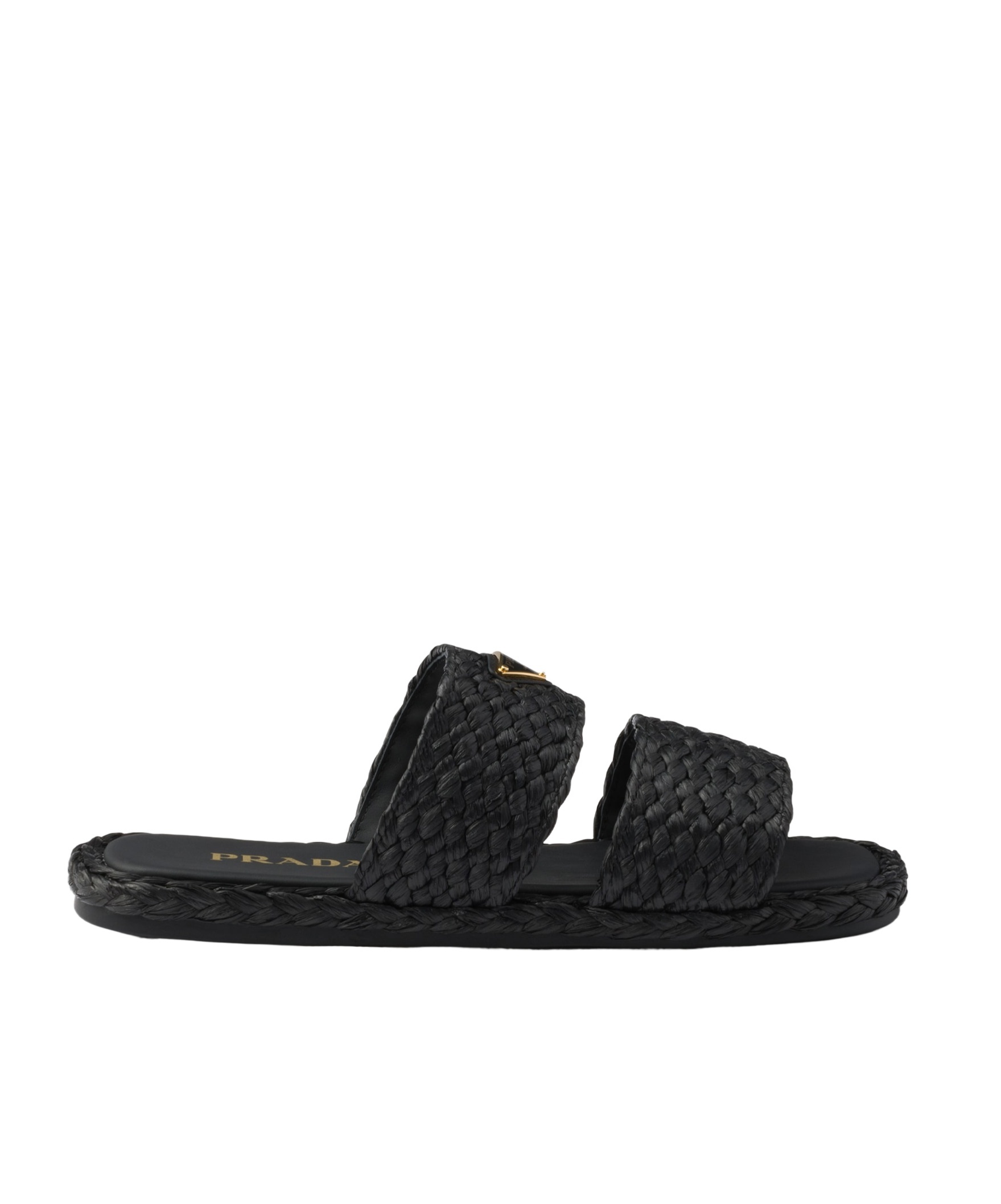 Prada Triangle-logo Open-toe Slides In Black