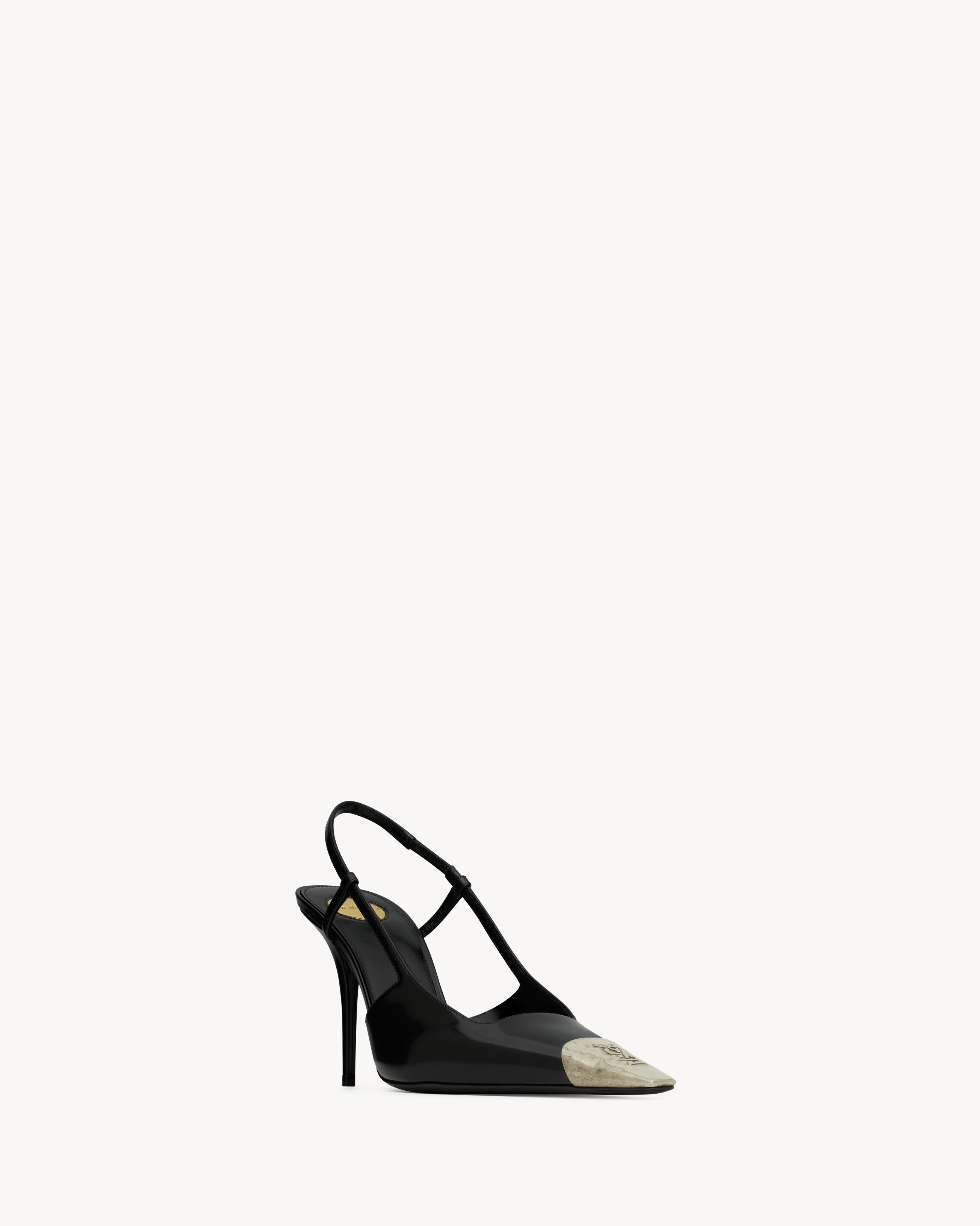 Saint Laurent Jeanne Slingback Pumps In Glazed Leather With Metal Toe Shoes In Black