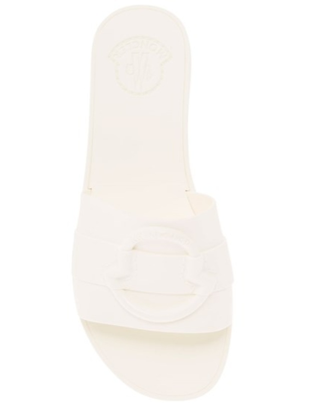 Shop Moncler Logo Slippers In Milky White