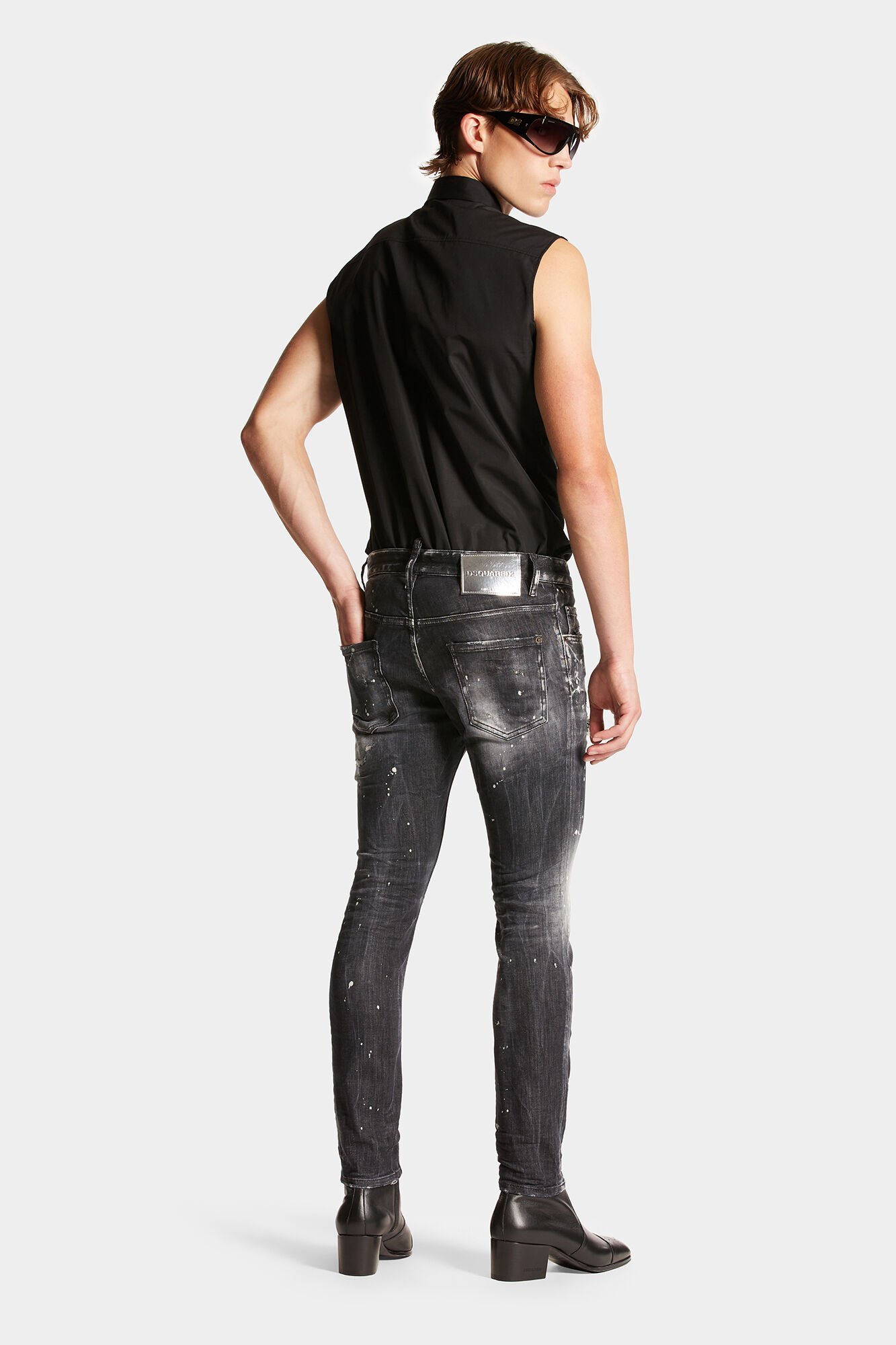 Dsquared2 Mens Black Skater Paint-splatter Distressed Slim-fit Tapered-leg Stretch-denim Jeans In Black