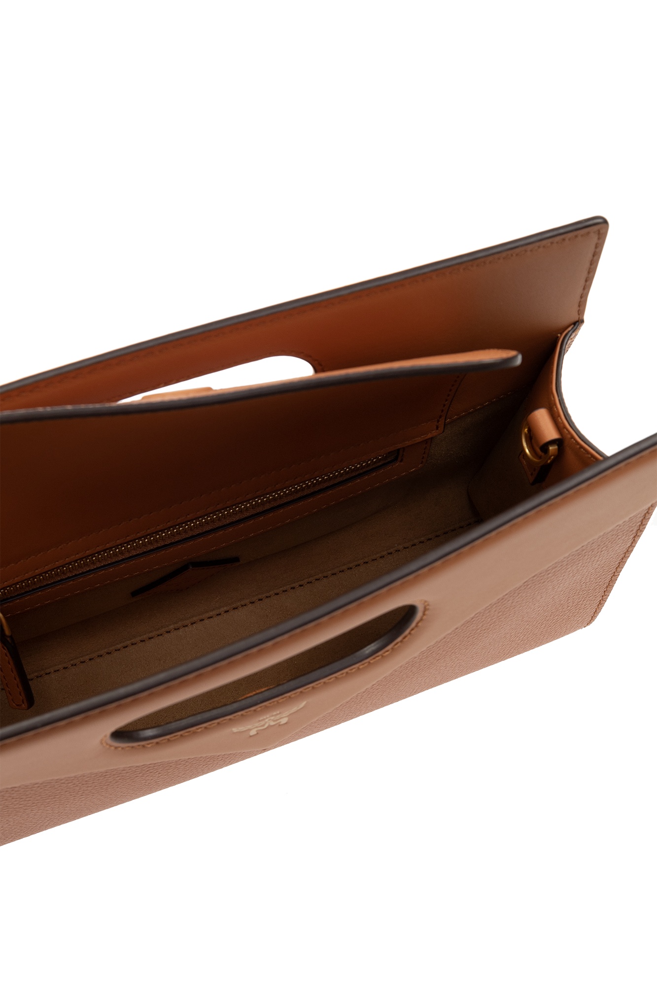 Mcm Structured Envelope Leather Handbag In Brown