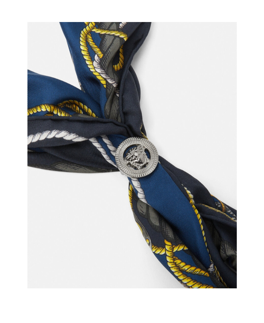 Versace Chain Couture Silk Scarf In Black