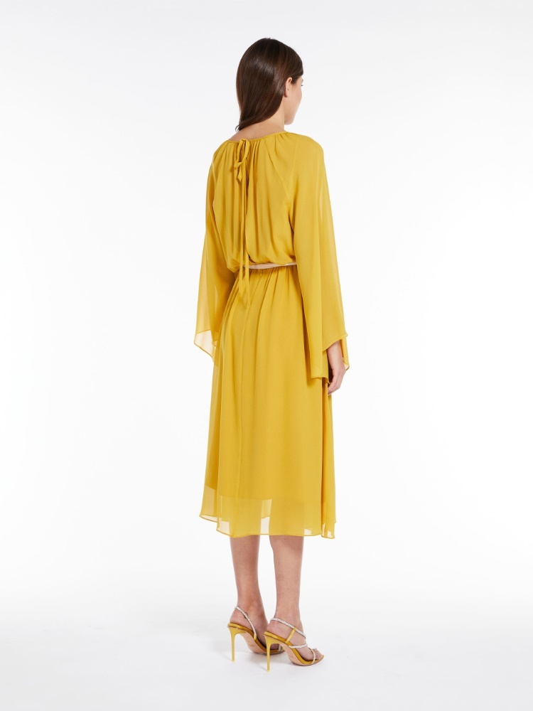 Max Mara Silk Georgette Dress In Yellow