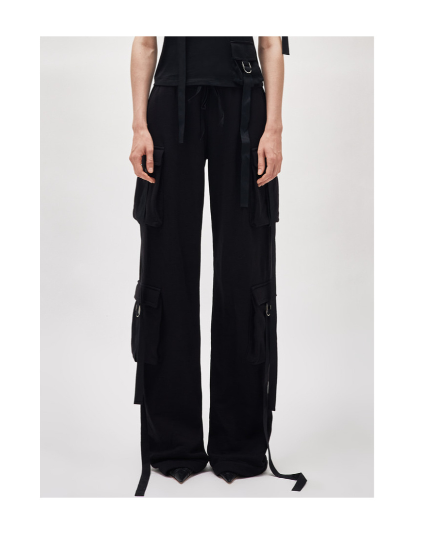 Blumarine Straight-leg Cotton Cargo Trousers In Black