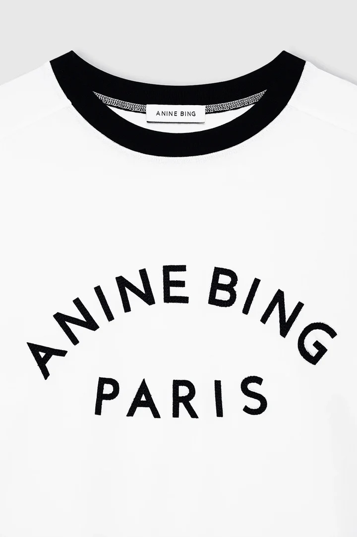 Anine Bing Short Sleeve Top Featuring Contrast Trim In White
