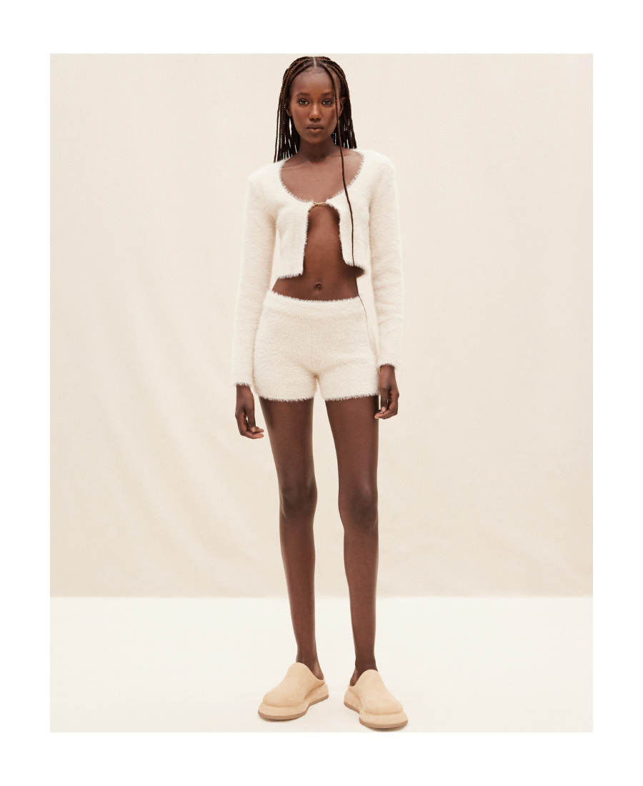 Shop Jacquemus Textured Knit Shorts In White