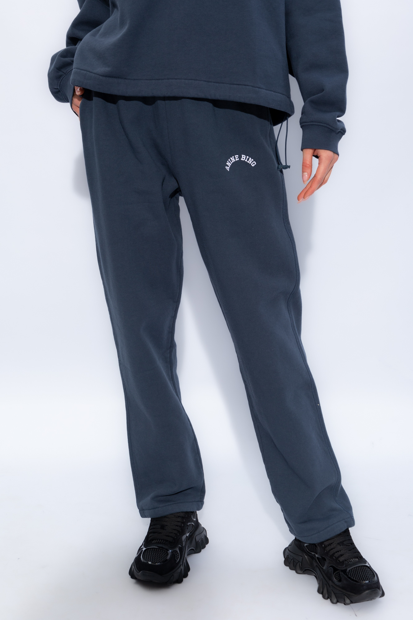 Shop Anine Bing Leone Logo-print Track Pants In Blue
