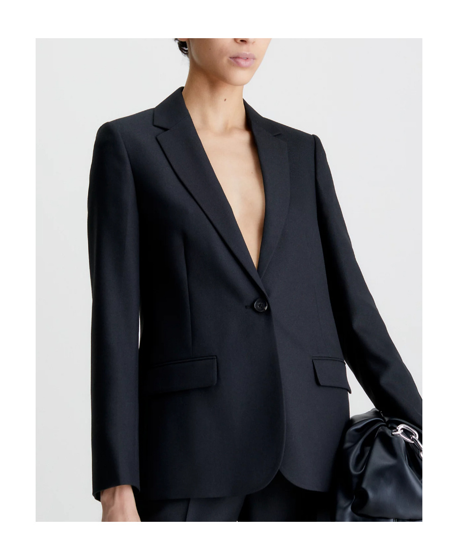 Calvin Klein V-neck Long-sleeved Suit Jacket In Black