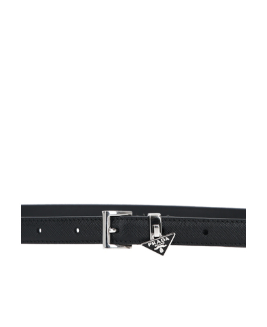 Prada Saffiano Leather Thin Belt In Black
