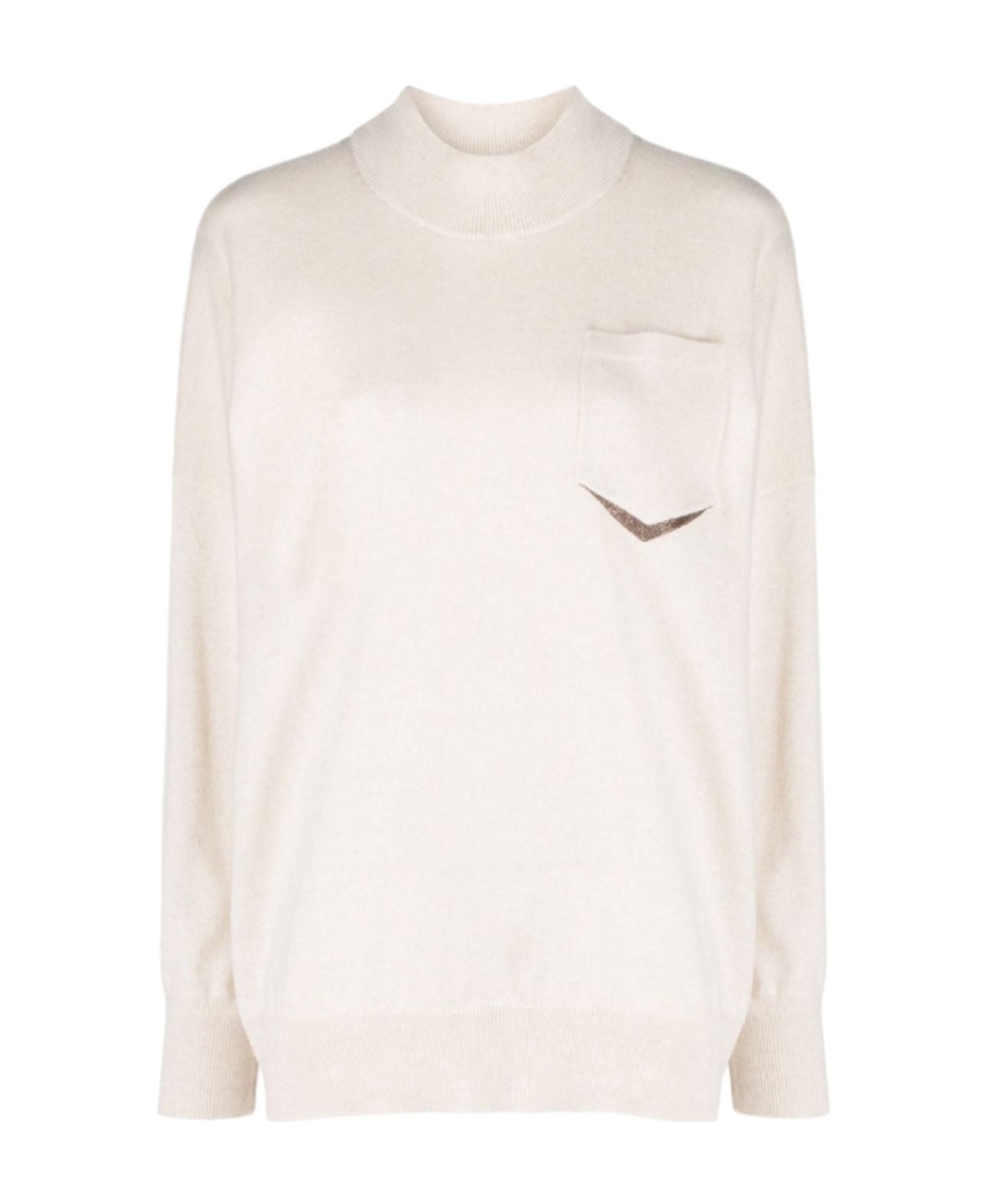 Brunello Cucinelli Bead-detail Knitted Cashmere Sweater In White