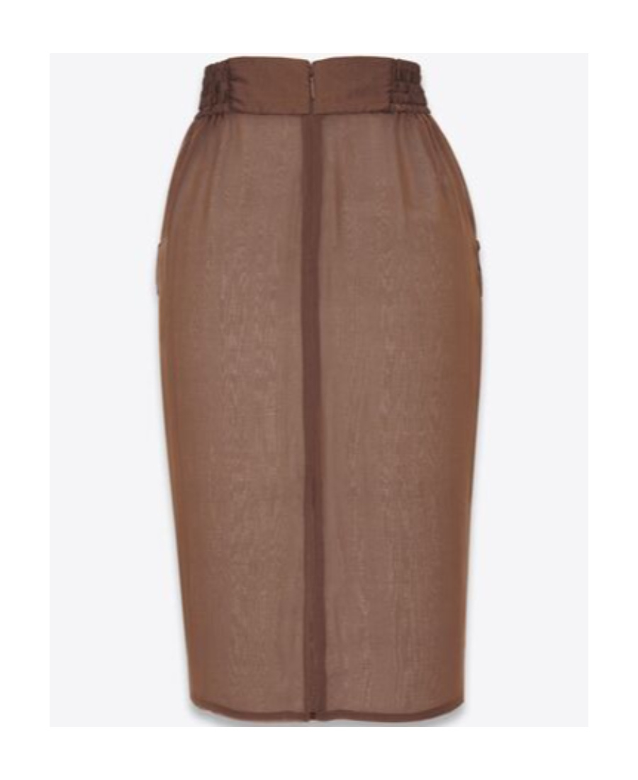 Saint Laurent Elasticated-waistband Silk Pencil Skirt In Marron