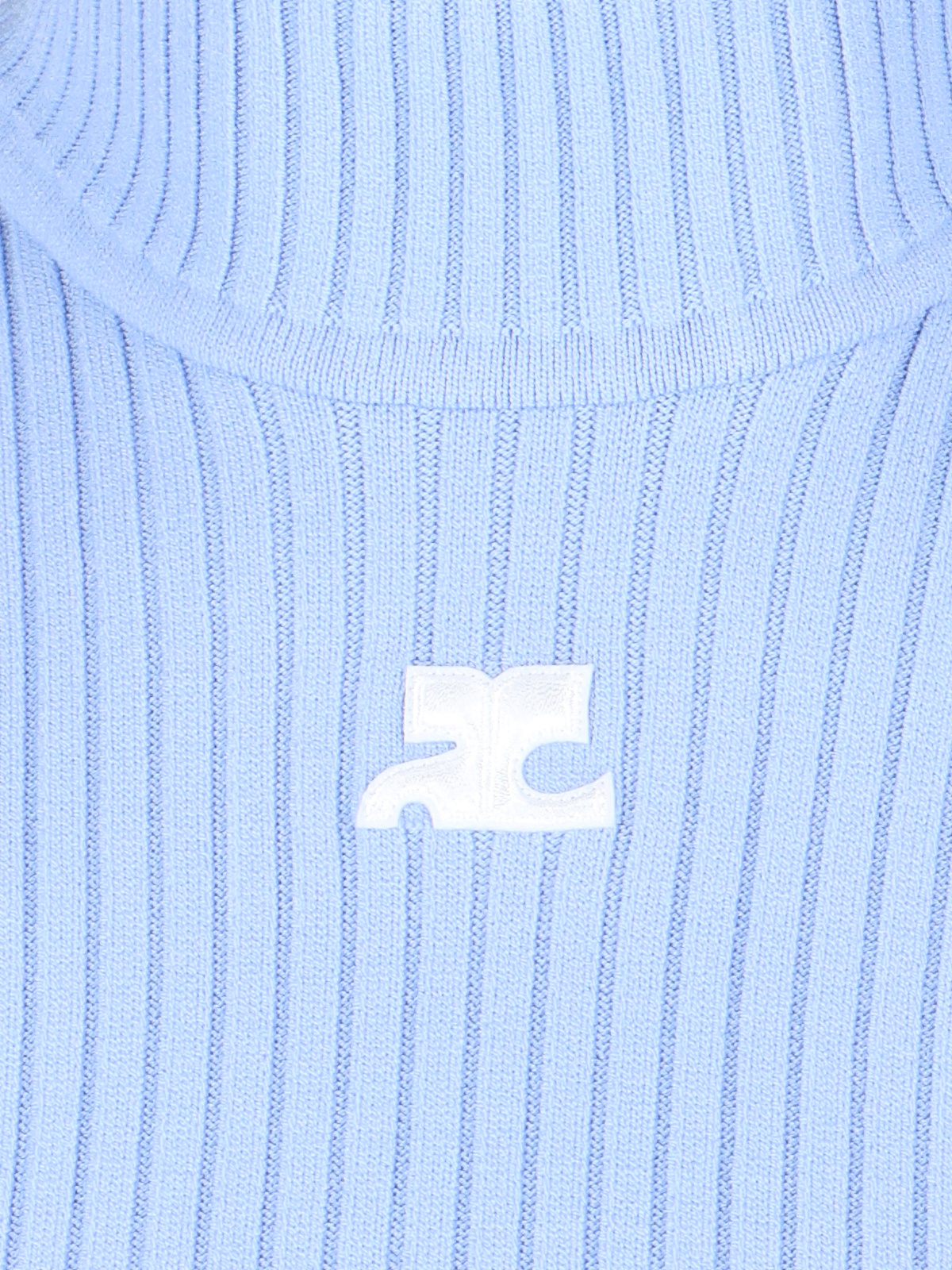 Courrèges Knit Viscose Blend Logo Top In Blue