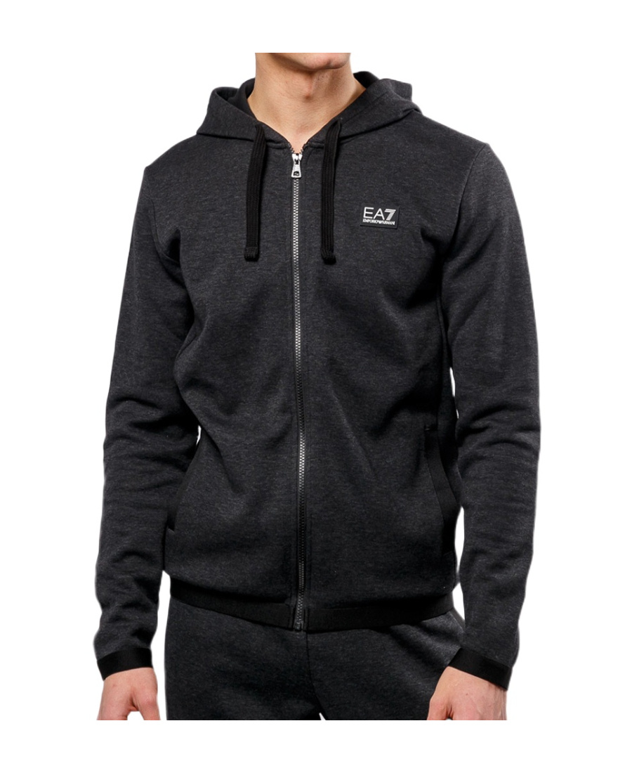 Ea7 Logo Hooded Casual Coat In Black