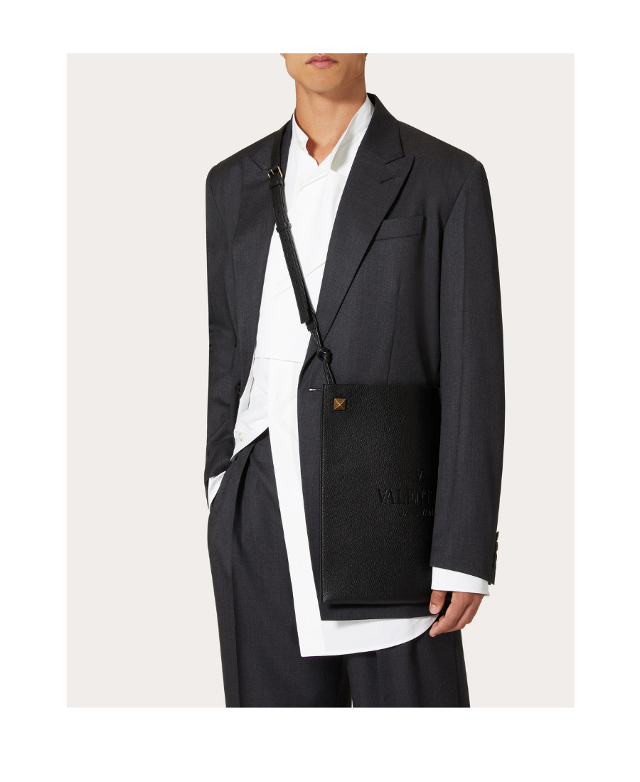 Valentino Identity Leather Messenger Bag In Black