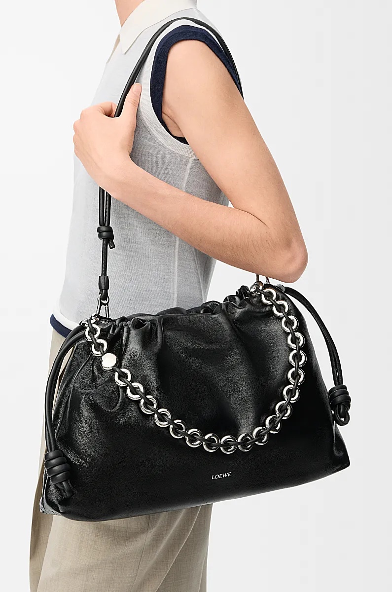 Loewe Large Leather Flamenco Purse Shoulder Bag In Black