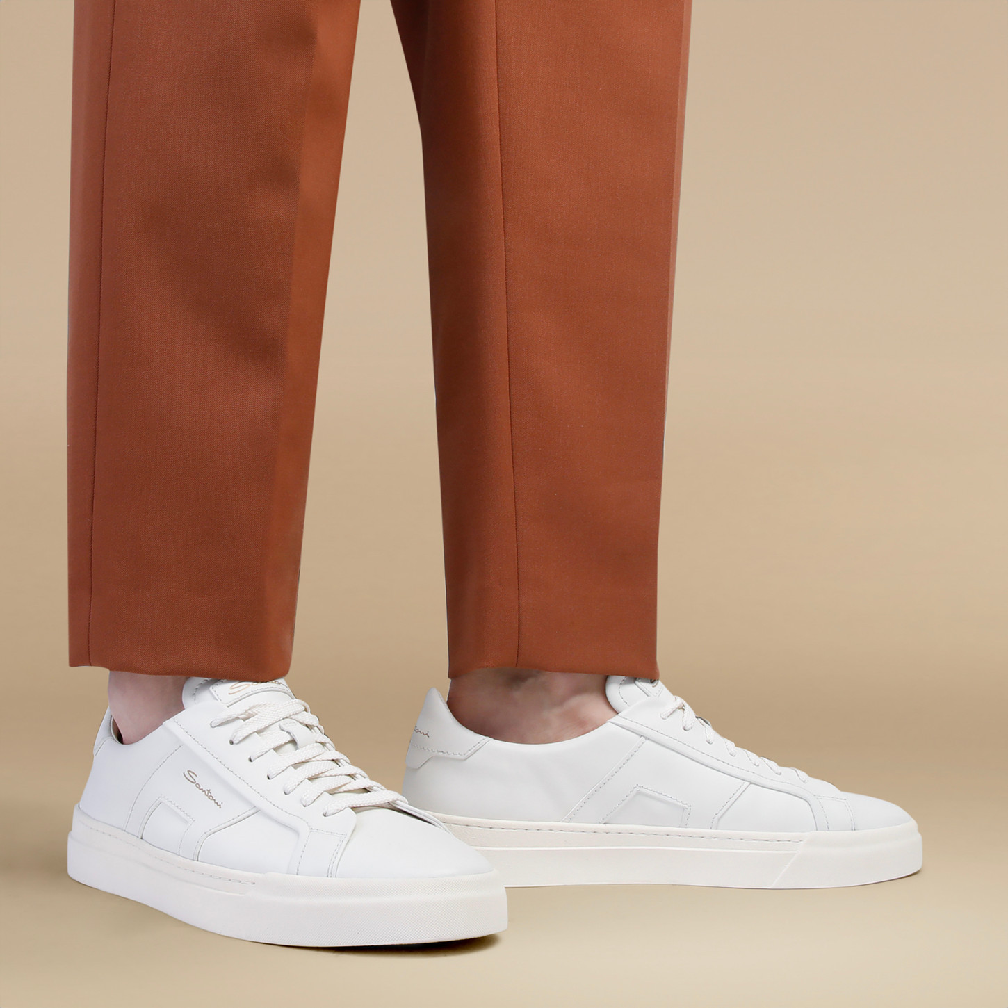 Shop Santoni Double Buckle Low-top Sneakers In White