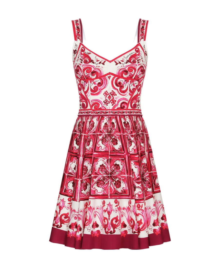DOLCE & GABBANA DOLCE  GABBANA SHORT MAJOLICA-PRINTED CHARMEUSE BUSTIER DRESS