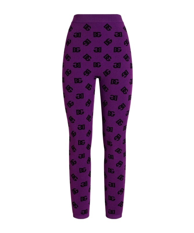 Dolce & Gabbana Jacquard Leggings Elastic Waistband In Purple